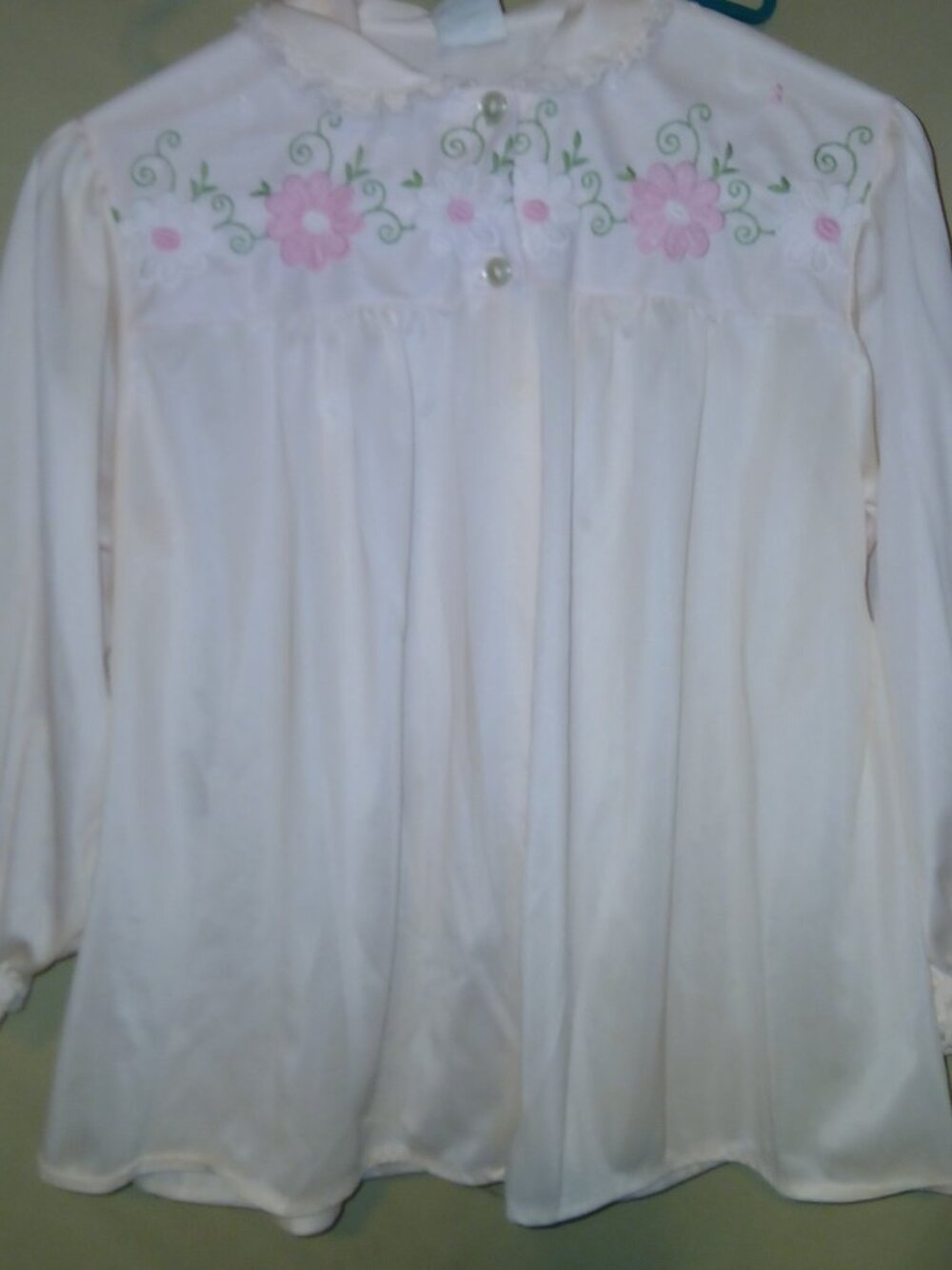 Philmaid Vintage Pink Floral Embroidered Bed Jacket Lace Trim Size S